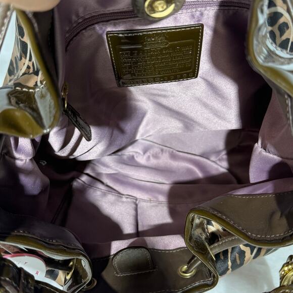 Coach Madison Ocelot OP Art Marielle Patent Leather Trim Bucket Drawstring Bag - Picture 6 of 9